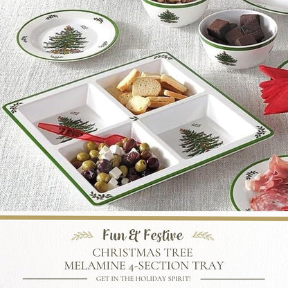 Spode Christmas Tree Melamine Chip and Dip | 14 Inch Serving Platter for Cheese, Appetizers, Chips, Salsa and more, Made of Melamine perfect for Hosting Indoors and Outdoors | Dishwasher safe