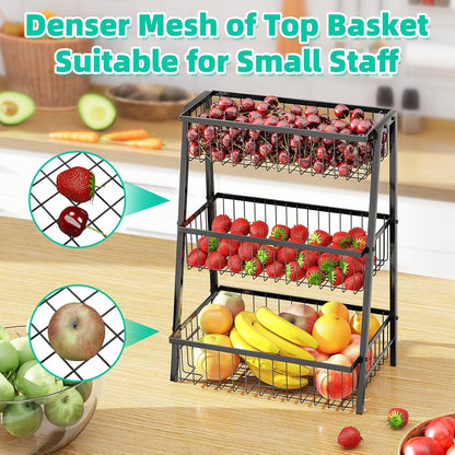 Simple Trending Fruit Basket 2-Tier Detachable, with Banana Hangers & Rust-Proof Metal Mesh, Ventilated Kitchen Organizer for Countertop, Perfect for Fruits, Vegetables, Snacks Storage