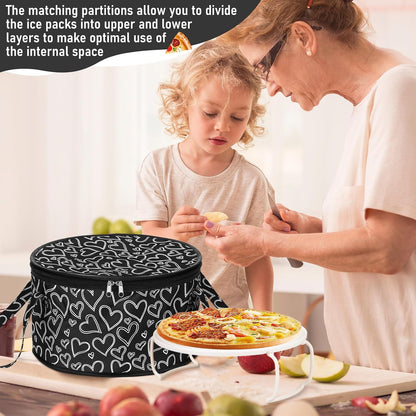 Pickmesh Round Pie Carrier 12 x 7 Inch Insulated Casserole Carriers with Lid and Detachable Handle for Hot or Cold Food Cake Transport Thanksgiving Christmas Gift(Cyan White Zigzag)