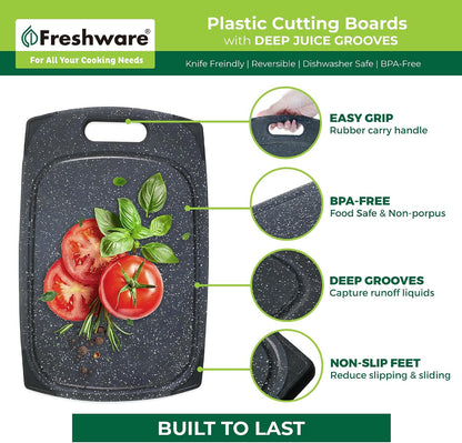 Freshware Cutting Boards for Kitchen, Chopping Board 3-Pack with Different Sizes, Juice Grooves and Non Slip Handles - Reversible, Large Cutting Board Set - Dishwasher Safe - Gray