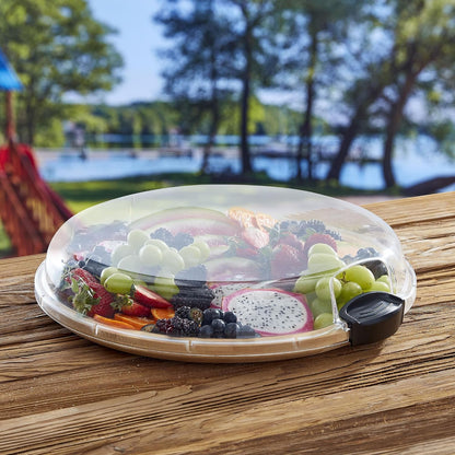 FARBERWARE Build-a-Board Cutting Board with Lazy Susan Turntable, Five Compartments, and Clear Locking Lid for Charcuterie, Snacks, and More, Acacia