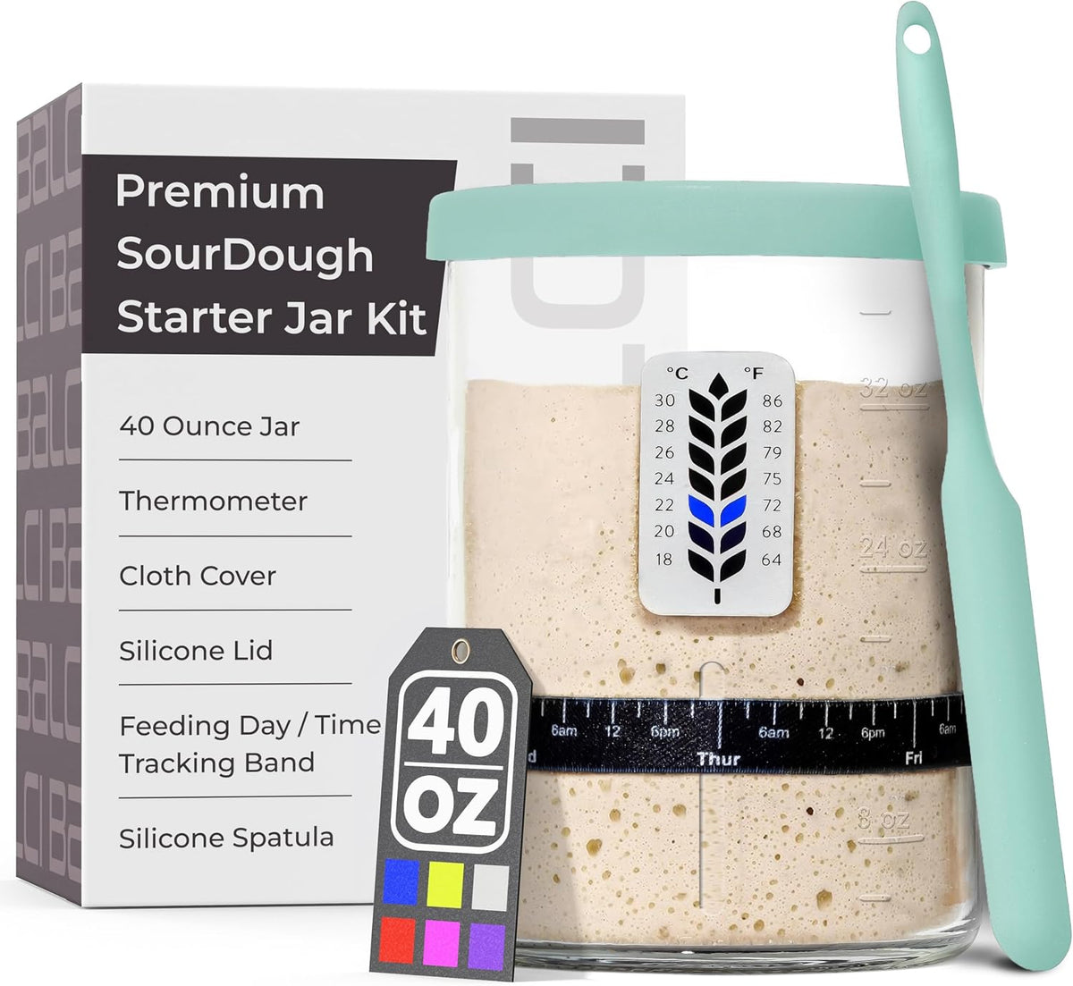 BALCI Premium Sourdough Starter Jar - 40oz Wide Mouth Kit (Blue)