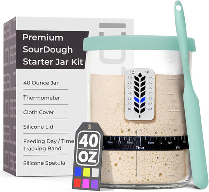 BALCI Premium Sourdough Starter Jar - 40oz Wide Mouth Kit (Blue)