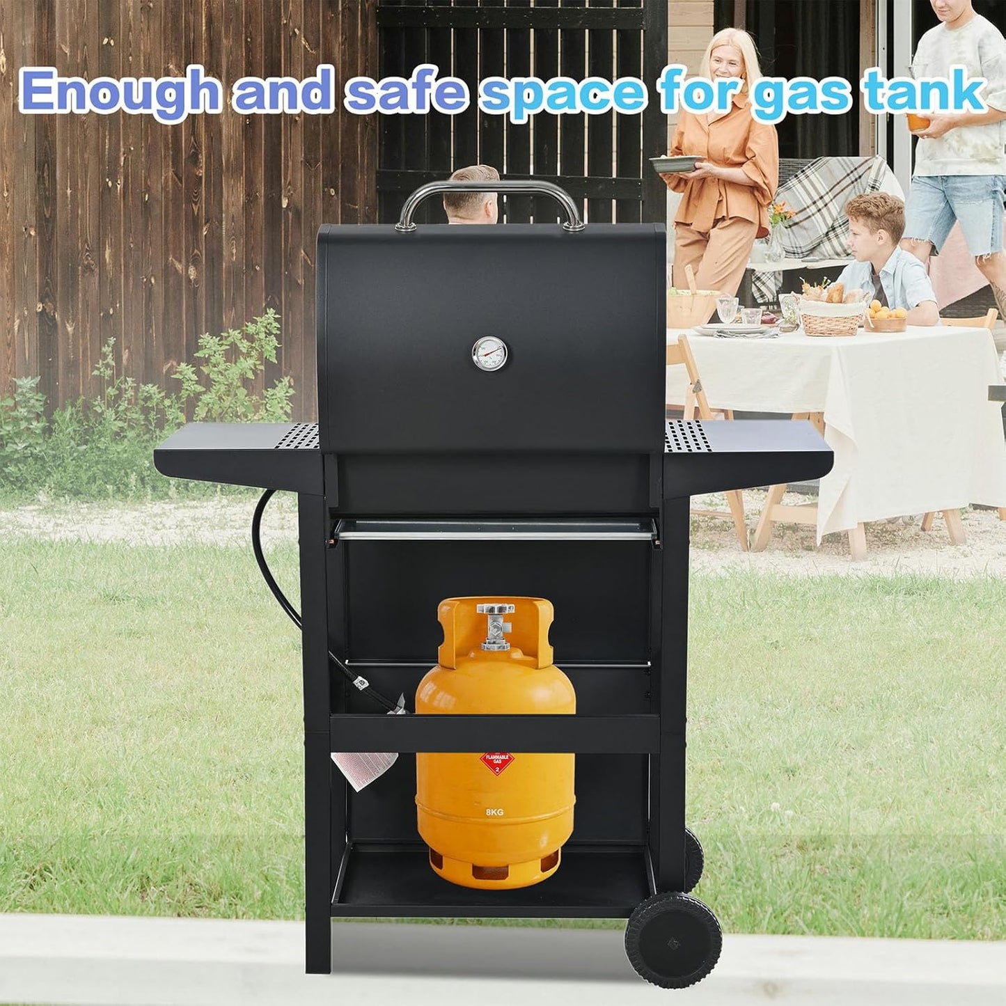 4 Burner Outdoor Propane Gas Grill with Side Burner & Thermometer, Stainless Steel Barbecue Grill with Wheels for Patio BBQ Cooking, Camping