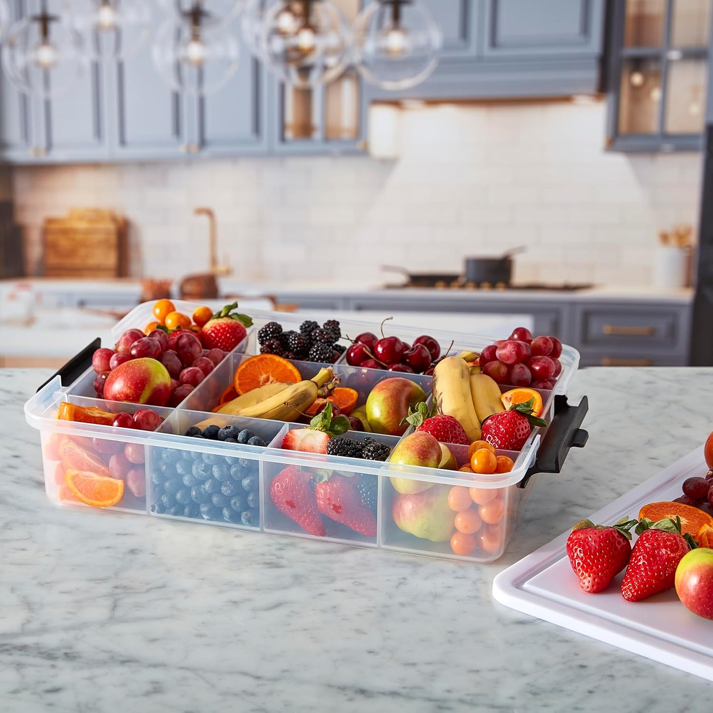 Farberware Small Build-a-Board Snacklebox with Locking Plastic Cutting Board Lid, Portable Charcuterie Storage with 7 Compartments