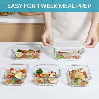 Vtopmart 8 Pack Glass Food Storage Containers with Airtight Lids, Glass Meal Prep Containers, Lunch Office Meal for Microwave, Oven, Freezer and Dishwasher, BPA Free