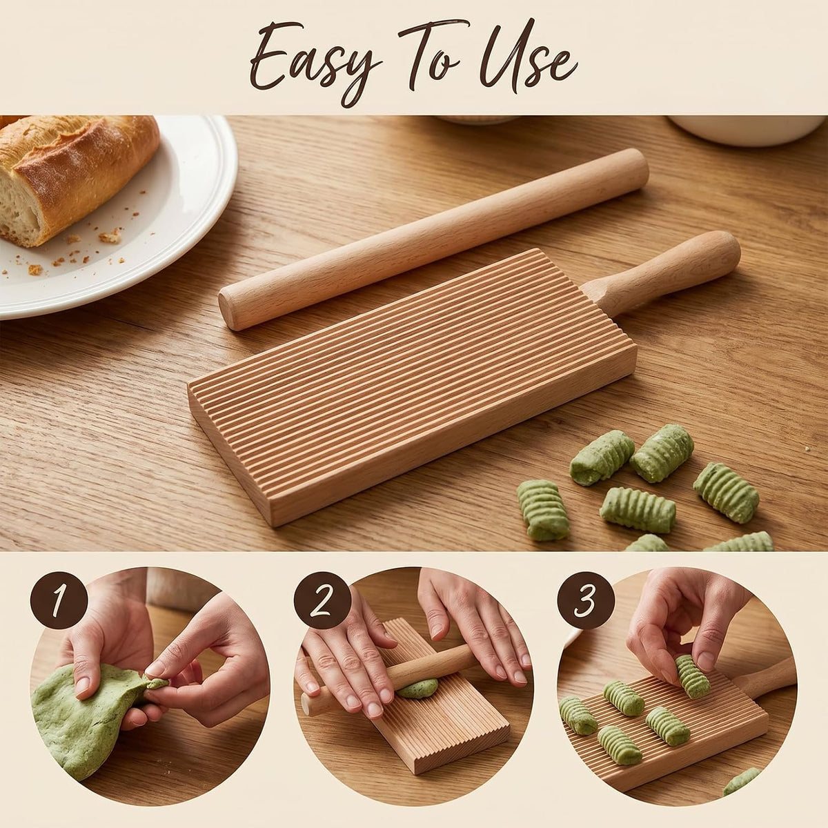 6 Set Gnocchi Boards and Ravioli Rolling Pin, Wood Pasta Roller Pin, Pasta Making Tools for Homemade Kitchen Cavatelli, Macaroni, Tortellini