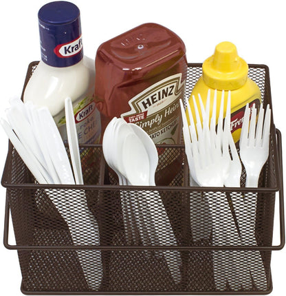 Sorbus® Utensil Caddy — Silverware, Napkin Holder, and Condiment Organizer — Multi-Purpose Steel Mesh Caddy—Ideal for Kitchen, Dining, Entertaining, Tailgating, Picnics, and much more (White)