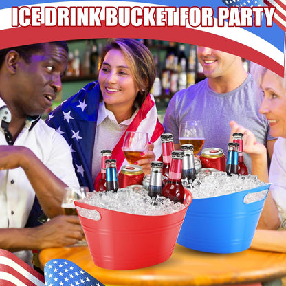 Norme 24 Pcs Oval Storage Tub with Handles, 4.5l Plastic Ice Buckets Bulk for Wine Beer Champagne Drink Cooler Beverage Storage Tub for Parties BBQ Weddings Party Outdoor Celebration(Blue & Red)