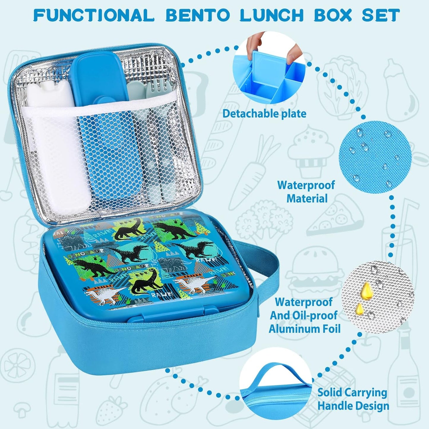 JXXM Bento Lunch Box for Kids With 8oz Soup thermo,Leak-proof Lunch Containers with 5 Compartment,thermo Food Jar and Lunch Bag, Food Containers for School (A-Blue(Extreme Locomotive))