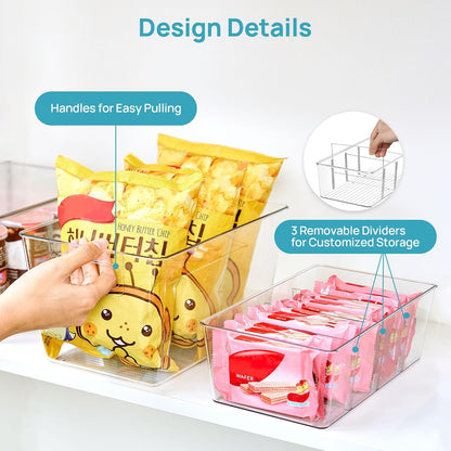 Vtopmart Clear Plastic Storage Bins, 6 PCS Pantry Organizer Bins with Handle for Refrigerator, Fridge, Cabinet, Kitchen, Countertops, Cupboard, Freezer Organization and Storage, Large