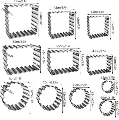 11Pcs Scalloped Cookie Cutter Set, Assorted Sizes-Include3 Square,3 Rectangle and 5 Round Fondant Molds,Reusable with Jagged Edge Design for a Special Event Holiday Everyday Treat (11Pcs)
