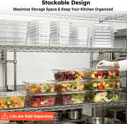 6 -Pack 1/4 Size 6" Deep Polycarbonate Food Pans, and Handled & Notched Lids Bundle