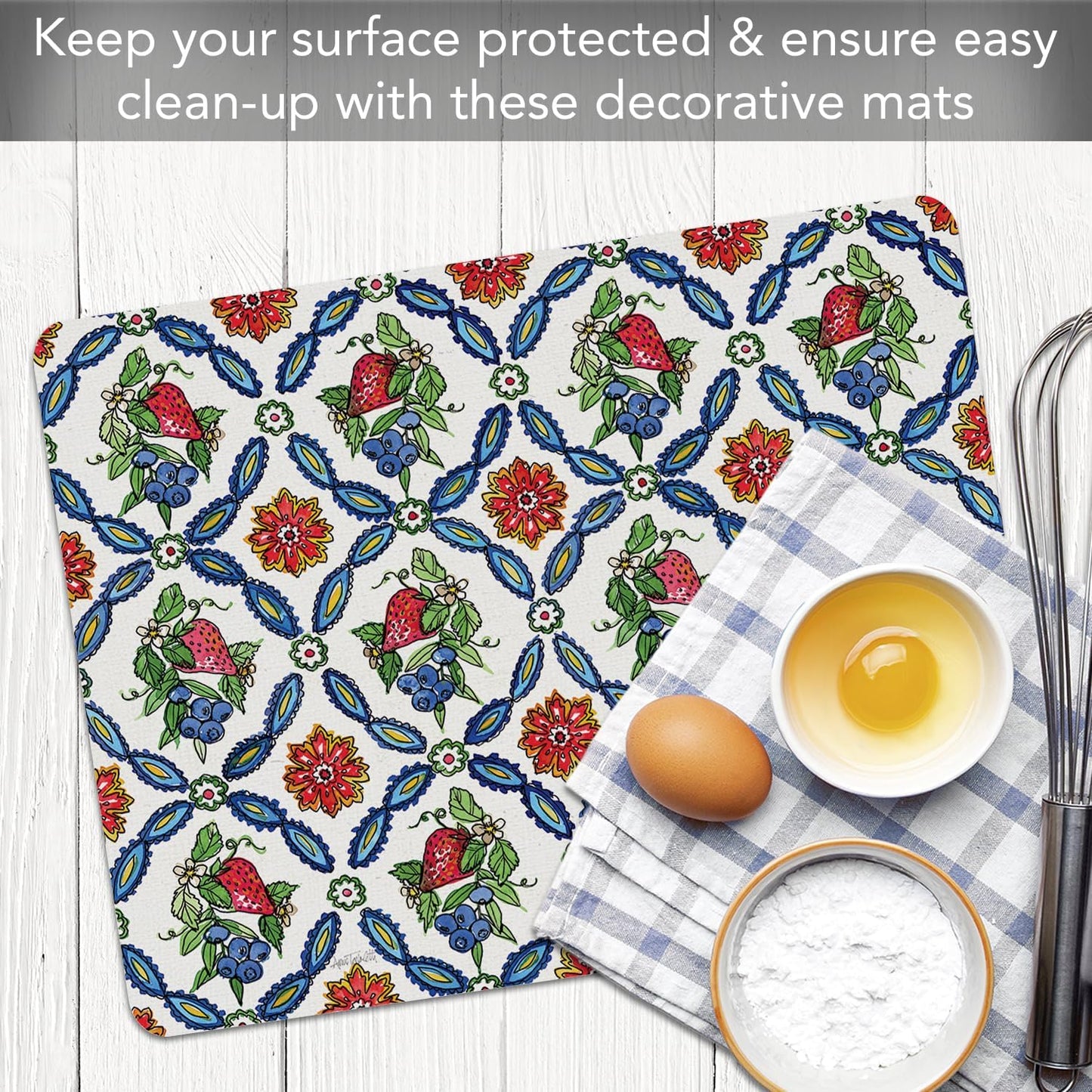 Cut N' Funnel Eat Fresh Designer Flexible Cutting Board Mat 15" x 11.5" Made in the USA Decorative Flexible Easy to Clean
