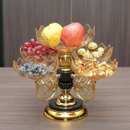Multi-layer Fruit Tray Rotatable Candy Tray Plastic Fruit Rack Snack Display Bowl for Table Decoration Table Organizer (Yellow)