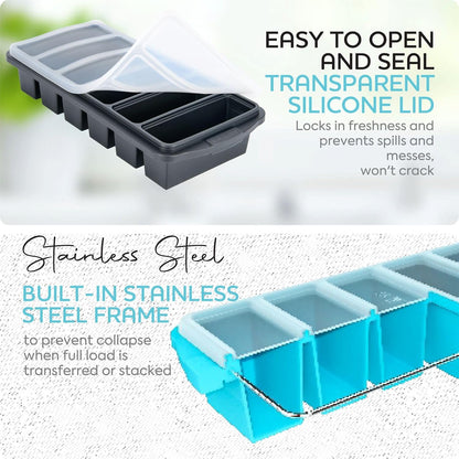 1/2 Cup Silicone Freezer Tray With Lid - Silicone Freezer Molds 2-Pack For meal prep & freezing of various sauces and other dishes, makes 12 perfect 1/2 cup portions cubes,oven and dishwasher safe
