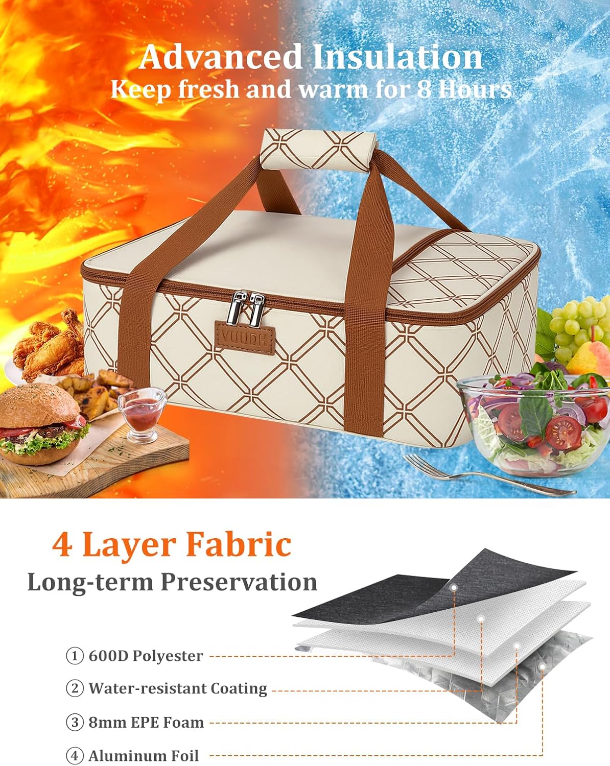 Casserole Carrier Bag, Single Insulated Food Bag, Hot Cold Lasagna Holder Tote for Picnic, Potluck or Travel, Lightweight Picnic Bag