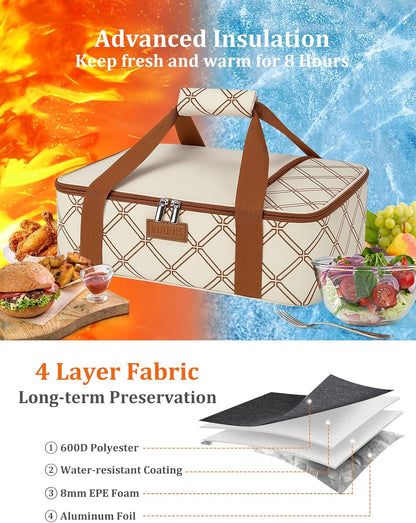 Casserole Carrier Bag, Single Insulated Food Bag, Hot Cold Lasagna Holder Tote for Picnic, Potluck or Travel, Lightweight Picnic Bag