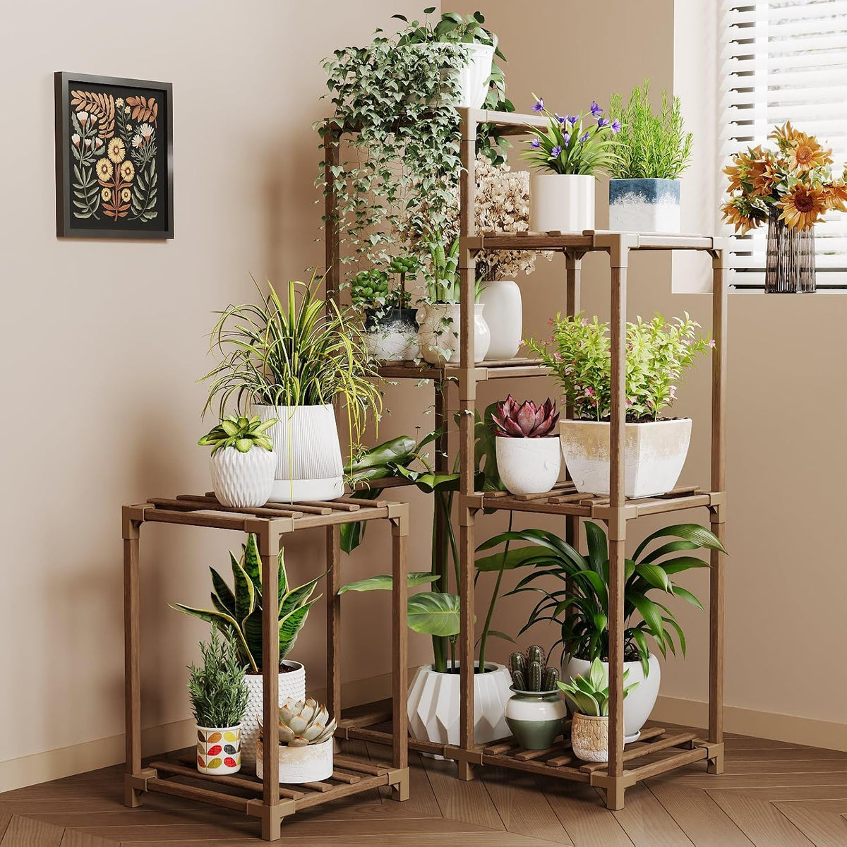 Bamworld Plant Stand Indoor Plant Shelf Outdoor Wood Plant Rack