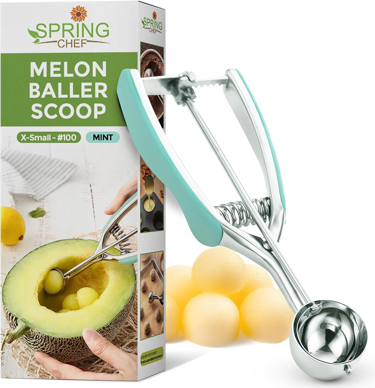 Spring Chef Extra Large Stainless Steel Cookie Scoop, #10, 5.5 Tbsp, Black