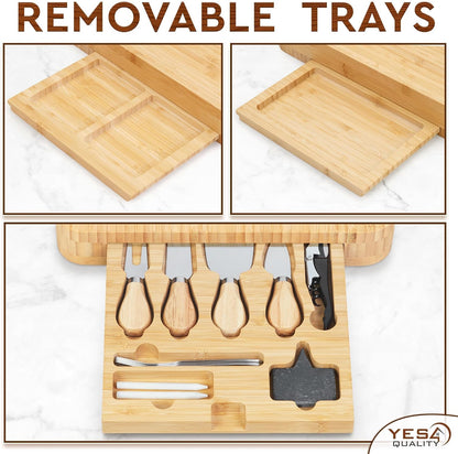 23 pc Charcuterie Board Gift Set, Bamboo, Large, 6 Trays, Knives, Forks