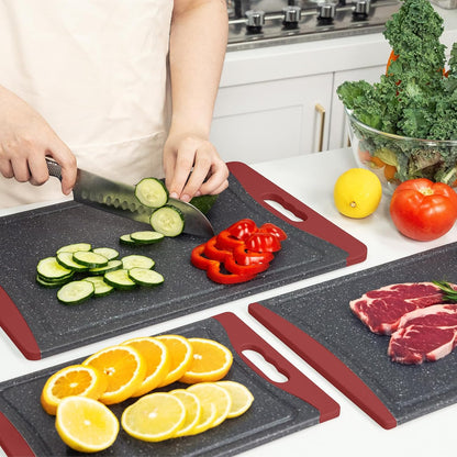 Extra Large Cutting Boards, Plastic Cutting Boards for Kitchen (Set of 3) Cutting Board Set Dishwasher Chopping Board with Juice Grooves Easy-Grip Handles, Dark Grey, Empune