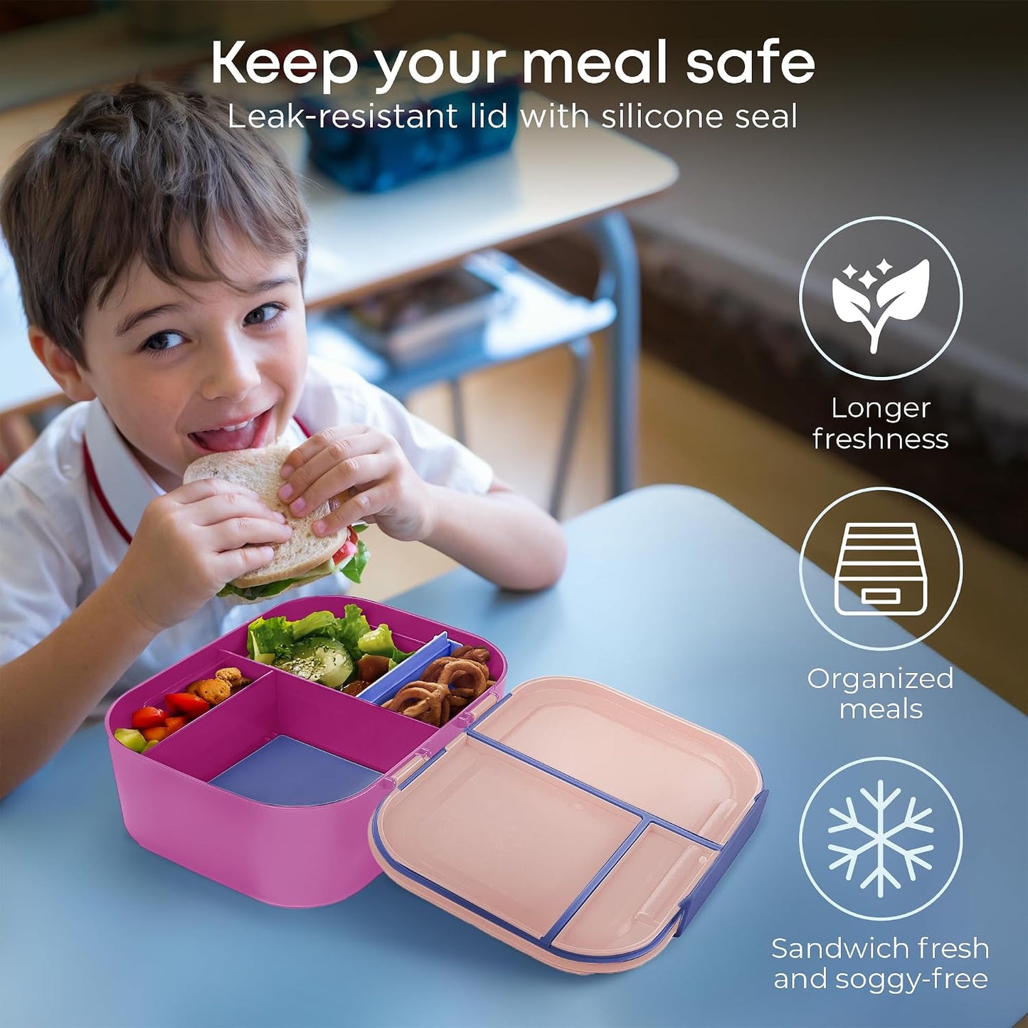 KARRICO Leakproof Lunch Box – 3-Compartment Bento Box, Cooler Pack & Adjustable Divider, Extra Large & BPA-Free – Dishwasher Safe, Ideal for On-the-Go Meals, Green