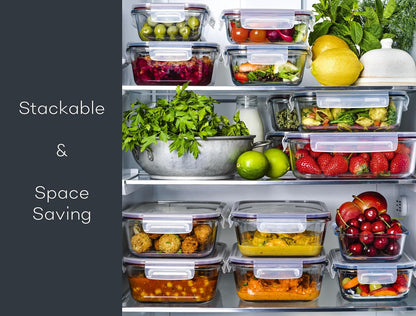 Glass Food Storage Containers with Lids| 3 Pack Square Set 27oz/3.4cup | Glass Meal Prep Containers | Non-Toxic & Airtight | Glass Containers with Lids | Oven, Freezer & Dishwasher Safe