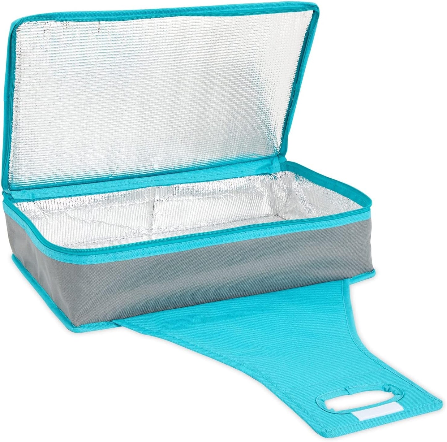 Insulated Round Thermal Casserole Food Carrier for Lunch, Lasagna, Potluck, Picnics, Vacations - Teal and Grey