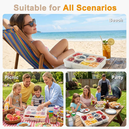 Snackle Box Container, 8 Compartments, Dishwasher Safe 2 Pack | Portable with Lid & Handle, Clear Travel Organizer, For Candy & Nuts, Dishwasher Safe