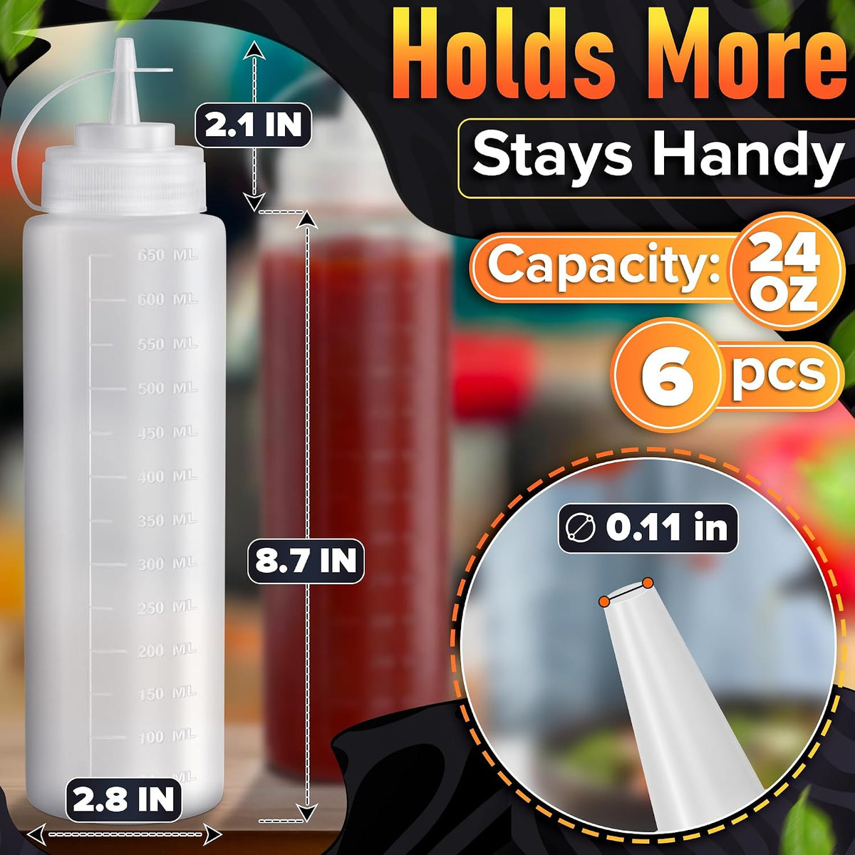 HYQO Small Squeeze Bottles for Sauces, 4 Oz Plastic with Cuttable Tip
