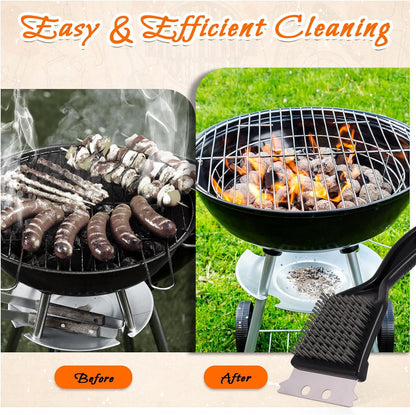 2 Pcs Grill Brush and Scraper,Barbecue Grill Cleaning Brush Stainless Steel Wire Grill Brush BBQ Cleaner Accessories for Outdoor Grill, Durable and Easy to Clean