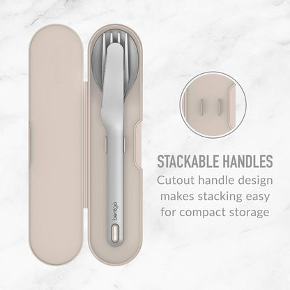 Bentgo Stainless Travel Utensil Set - Reusable 3-Piece Silverware Set with Carrying Case, High-Grade Premium Steel, BPA-Free Case, Eco-Friendly - Ideal for Travel, Camping, and Office Use (Gray)