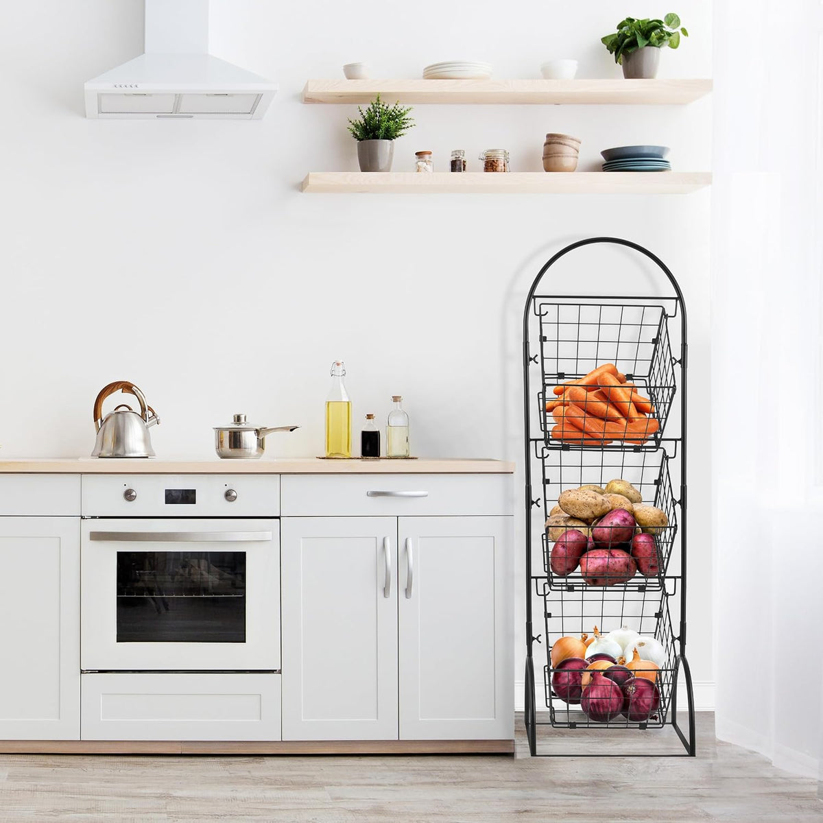 Sorbus 3-Tier Wire Market Basket Storage for Fruit, Vegetables, Toiletries, Household Items, Stylish Tiered Serving Stand for Kitchen, Bathroom Organization