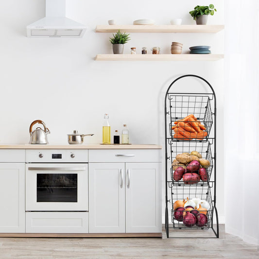 Sorbus 3-Tier Wire Market Basket Storage for Fruit, Vegetables, Toiletries, Household Items, Stylish Tiered Serving Stand for Kitchen, Bathroom Organization