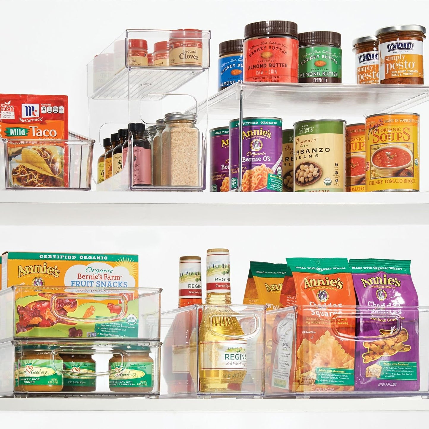 iDesign Plastic Stackable Pantry Bin - Storage Bin with Handles for Cabinets or Fridge - Set of 2 - Clear