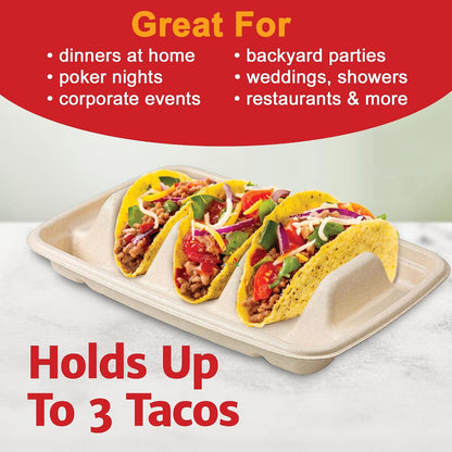 Tasty Taco™️ Taco Plates Disposable – 25 PACK | Premium Paper Taco Plates with Dividers, Fiesta Taco Holder, Taco Stand for Taco Tuesday & Taco Bar Serving Set (25 Plates)