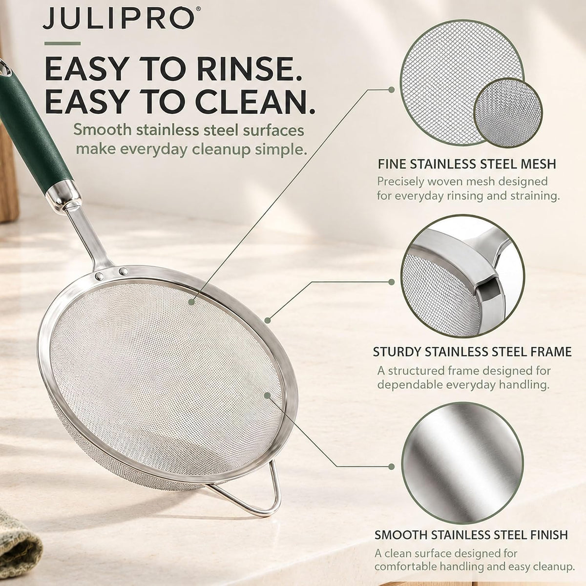 304 Stainless Steel Fine Mesh Strainer Set, 3 Sizes, 30 Mesh