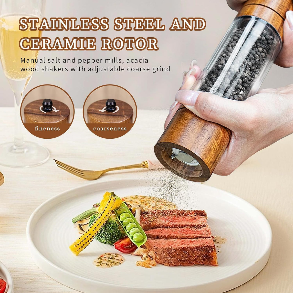 XWXO Salt and Pepper Grinder Set -8 Inches-Pack of 2 Premium Acrylic Manual