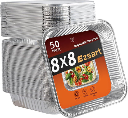 8x8 Aluminum Pans - 20 Pack Disposable Foil Pans, Heavy Duty Square Aluminum Baking & Roasting Trays for Meal Prep, Food Storage, Heating & Party Serving