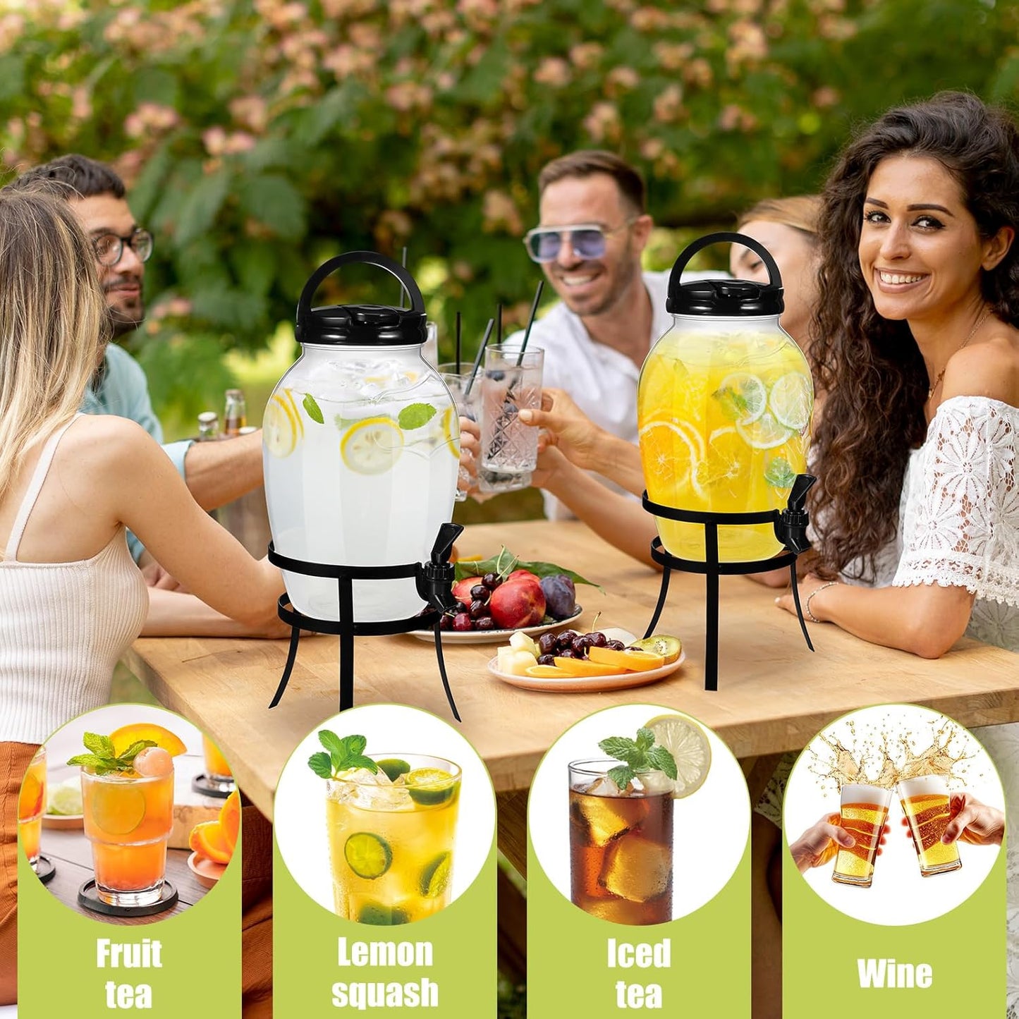 Havawish 2 Pack 1.16 Gallon Drink Beverage Dispenser with Stand for Parties Plastic Water Lemonade Juice Dispenser with Spigot and Lid for Countertop Weddings(Gold)