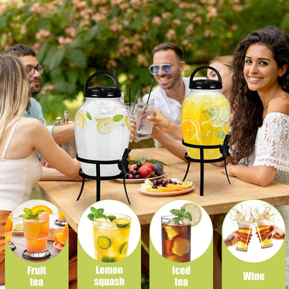 Havawish 2 Pack 1.16 Gallon Drink Beverage Dispenser with Stand for Parties Plastic Water Lemonade Juice Dispenser with Spigot and Lid for Countertop Weddings(Gold)