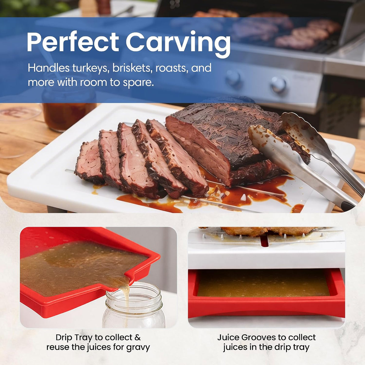Karving King Large Cutting Board with Juice Groove, Drip Tray & Spikes