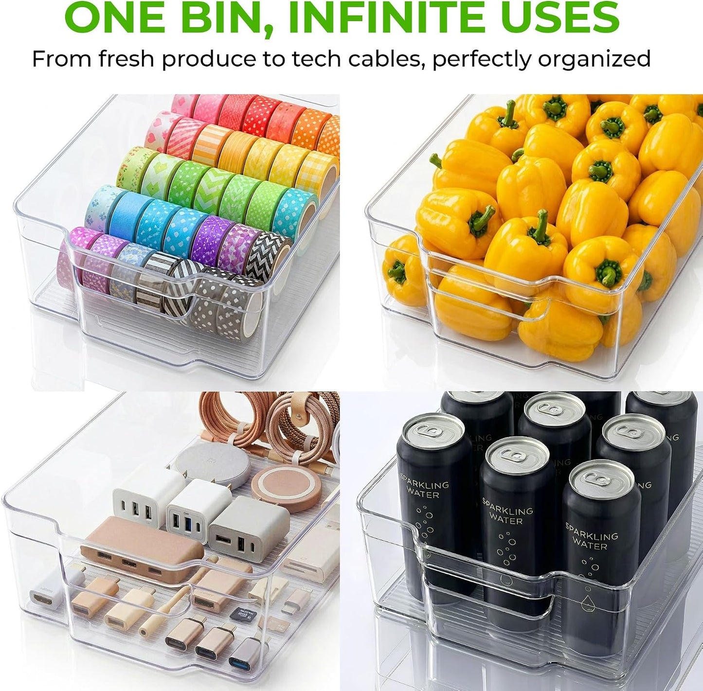 Zulay Kitchen 4 Pack Refrigerator Organizer Bins – Large Clear Fridge Storage Containers with Built-In Handles & Non-Slip Feet - Ideal Fridge Organizers, Kitchen Cabinets, Pantry Organization