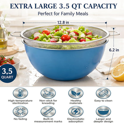 304 Stainless Steel Colander Set, 1.5QT Colander with Bowl, 30-Mesh Micro Perforated Strainer for Rice, Quinoa, Pasta, Fruits & Vegetables,2 pack