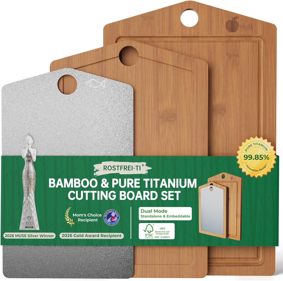 Pure Titanium Cutting Board, Bamboo Cutting Boards Set for Kitchen
