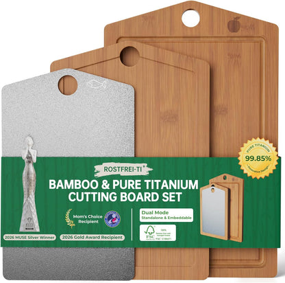 Pure Titanium Cutting Board, Bamboo Cutting Boards Set for Kitchen