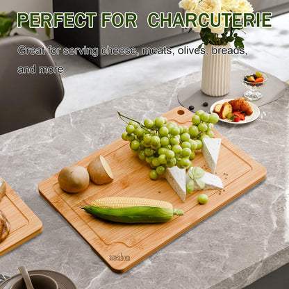 Bamboo Cutting Boards for Kitchen, Wood Cutting Board Set with Juice Grooves & Built-in Handles, Large Medium Small Chopping Board for Meat, Vegetables, Fruit