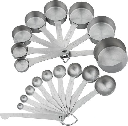 Measuring Cups and Spoons Set, 18/8 Stainless Steel Measuring Cups and Spoons for Kitchen & Baking, Heavy Duty Metric & US 8 Measuring cups, 9 Measuring Spoons Set