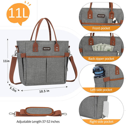 MAXTOP Lunch Bag Women for Work Insulated Thermal Lunch Box for Men with Wide-Open Pocket Reusable Leakproof Cooler Bags with Removable Shoulder Strap for Teacher Nurse Office Picnic Travel Black